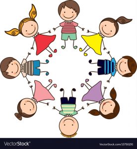 Otroci sklenjeni v krog se igrajo