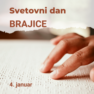 Plakat svetovni dan brajice, 4. januar. Na sliki so prsti, ki berejo brajico