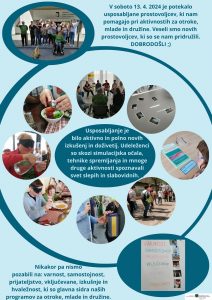 otografije prikazujejo utrinke z usposabljanja: Prikazujejo udeležence usposabljanja med predavanjem, preizkušanjem simulacijskih očal in tehnik spremljanja.