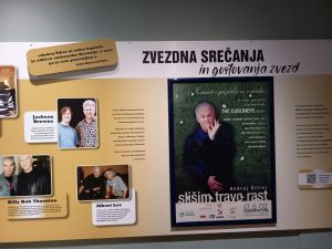 Na sliki je velik pano, kjer so fotografije Andreja Šifrerja v družbi znanih tujih glasbenikov in ogralcev. Večji del panoja predstavlja tudi plakat za veliki koncert s prijatelji in vzorniki. Med nastopajočimi izstopajo irski folk rokerji The Dubliners.